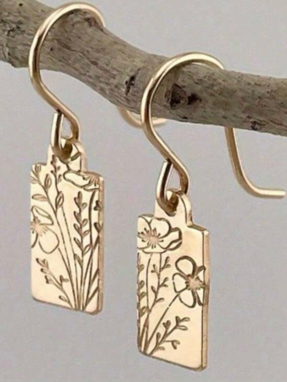 Gold Floral Rectangle Drop Earrings - Women Jewelry